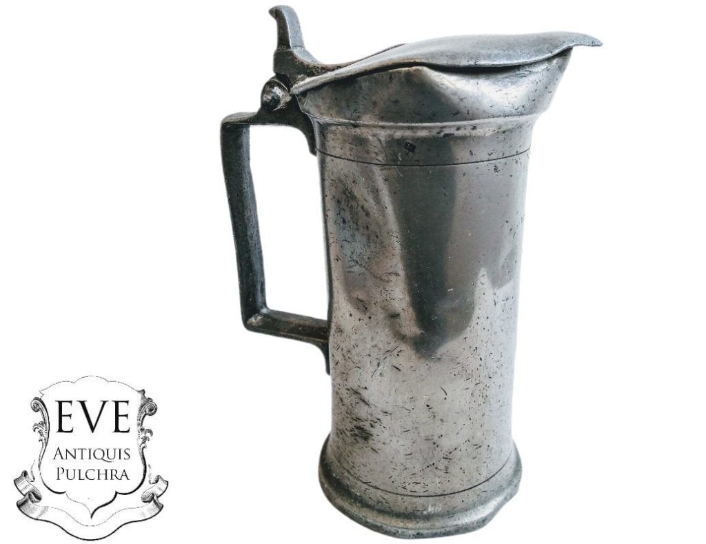 Antique French Heavy Pewter Liter Beer Ale Cider Traditional Bar Serving Jug Pitcher Display Traditional France Decor c1810’s