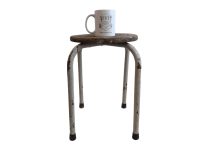 Alternative view of Vintage French Studio Stool Wood Metal Small Chair Seat Table Stand Plinth Display Art Rusty Industrial Workshop circa 1970's