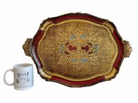 Alternative view of Vintage Italian Florentine Florence Red Gold Wood Ornately Decorated Medium Serving Lap Tray Handled Decoration c1970-80's