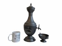 Alternative view of Antique French Large Pewter Decorative Flask Decanter serving lap table display prop bar decor patina c1980-90's