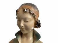 Alternative view of Antique French Heavy Plaster Lady With Hat Bonnet With Dogs Art Deco Ornament Standing Decor Object Trouver c1920's
