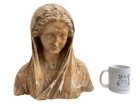 Alternative view of Antique French Heavy Plaster Lady With Shroud Sad Mourning Ornament Standing Decor Object Trouver Tarnish Patina c1920's