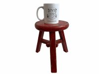 Alternative view of Vintage French Stool Wooden Red Worn Wood Small Tiny Milking Chair Stand Display Rest Plinth Pot Stand Seating c1960-1970's