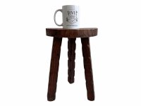 Alternative view of Vintage French Chunky Stool Wooden Brown Wood Small Milking Chair Stand Display Rest Plinth Seating Plant Prop c1970-1980's