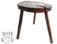Vintage French Wooden Wood Stump Crosscut Log Small Milking Stool Chair Seat Table Stand Kitchen Plant Display c1970-80's