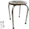 Vintage French Studio Stool Wood Metal Small Chair Seat Table Stand Plinth Display Art Rusty Industrial Workshop circa 1970's