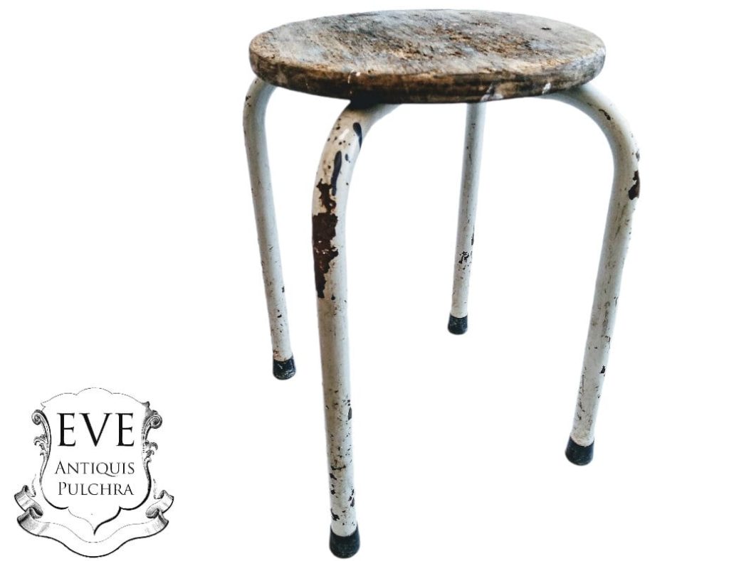 Vintage French Studio Stool Wood Metal Small Chair Seat Table Stand Plinth Display Art Rusty Industrial Workshop circa 1970’s