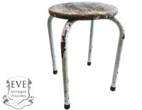 Vintage French Studio Stool Wood Metal Small Chair Seat Table Stand Plinth Display Art Rusty Industrial Workshop circa 1970's