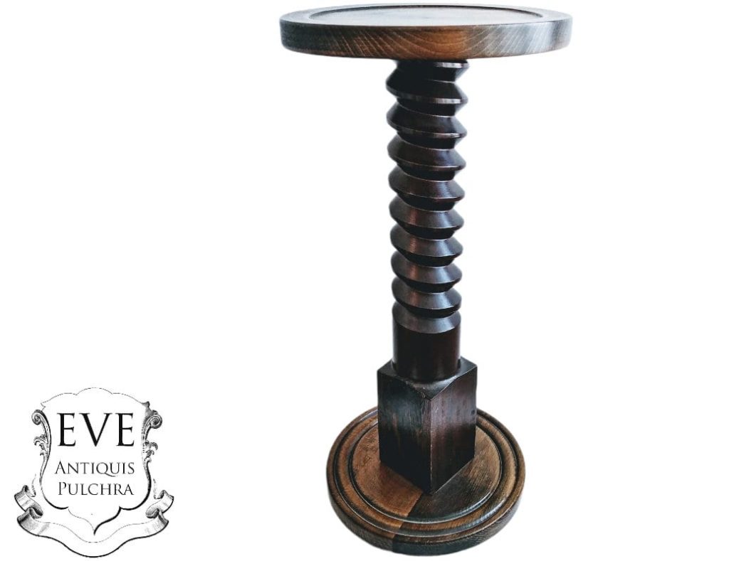 Vintage French Wine Vineyard Press Screw Style Stand Wood Wooden Heavy Tall Plinth Ornament Pot Display Rest Design c1980’s 3