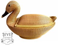 Vintage Chinese Duck With Lid Wicker Basket Shanghai Collection Small Traditional Craftsman Made Wickerwork Woven c1970's