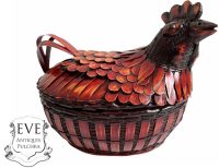 Vintage Chinese Chicken With Lid Wicker Basket Shanghai Collection Small Traditional Craftsman Made Wickerwork Woven c1970's