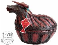 Vintage Chinese Bull Taurus With Lid Wicker Basket Shanghai Collection Small Traditional Craftsman Wickerwork Woven c1970's