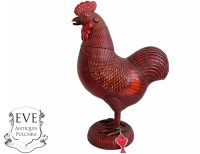 Vintage Chinese Chicken Rooster With Lid Wicker Basket Shanghai Collection Traditional Craftsman Wickerwork Woven c1970's