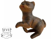 Vintage Chinese Kitten Cat With Head Lid Wicker Basket Shanghai Collection Traditional Craftsman Wickerwork Woven c1970's