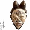 Vintage African Wooden Punu Mask Hanging Wall Hanging Decor Carved Statue Carving Sculpture Wood Tribal Art Design c1990's