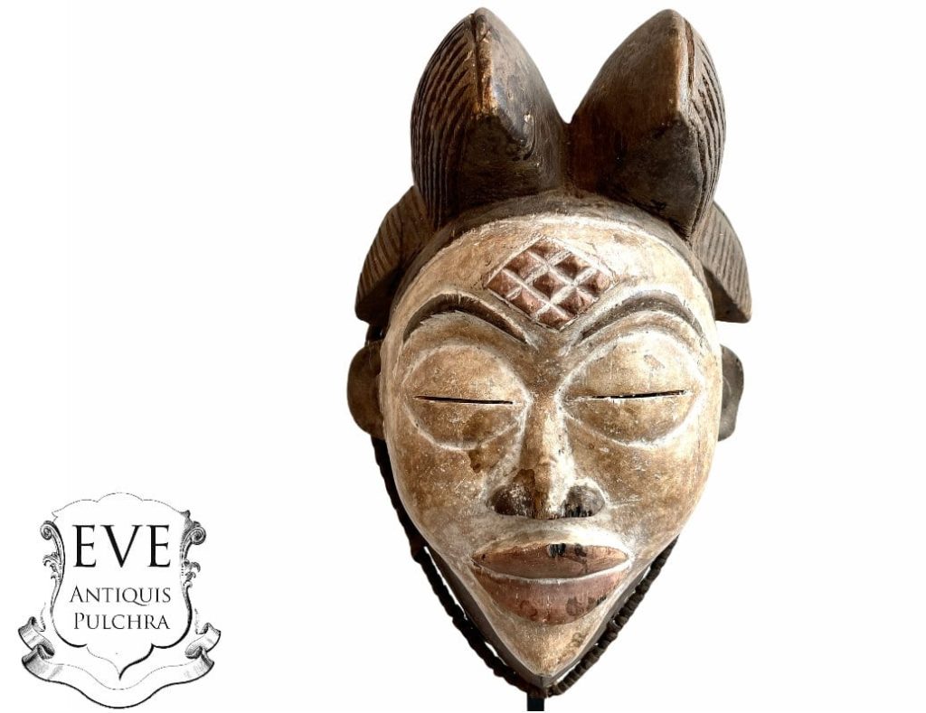 Vintage African Wooden Punu Mask Hanging Wall Hanging Decor Carved Statue Carving Sculpture Wood Tribal Art Design c1990’s
