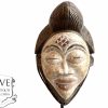 Vintage African Wooden Punu Mask Hanging Wall Hanging Decor Carved Statue Carving Sculpture Wood Tribal Art Design c1990's