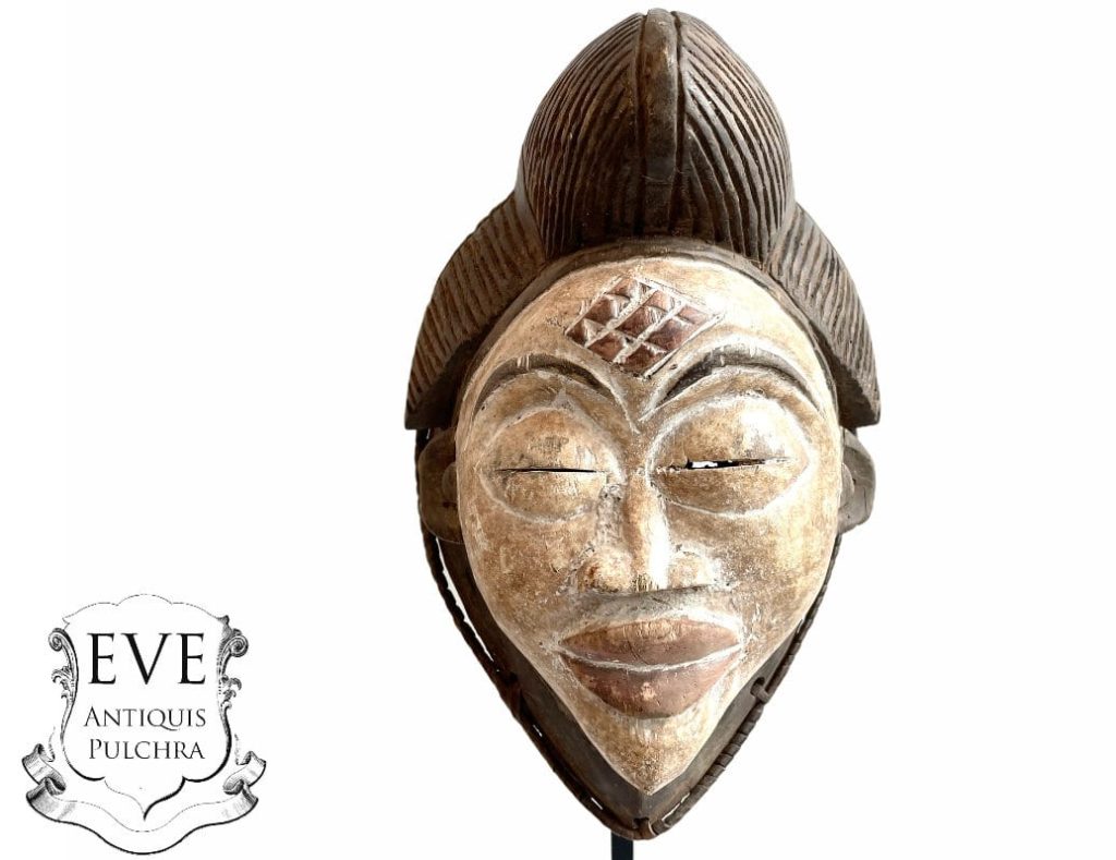 Vintage African Wooden Punu Mask Hanging Wall Hanging Decor Carved Statue Carving Sculpture Wood Tribal Art Design c1990’s