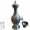 Antique French Large Pewter Decorative Flask Decanter serving lap table display prop bar decor patina c1980-90's