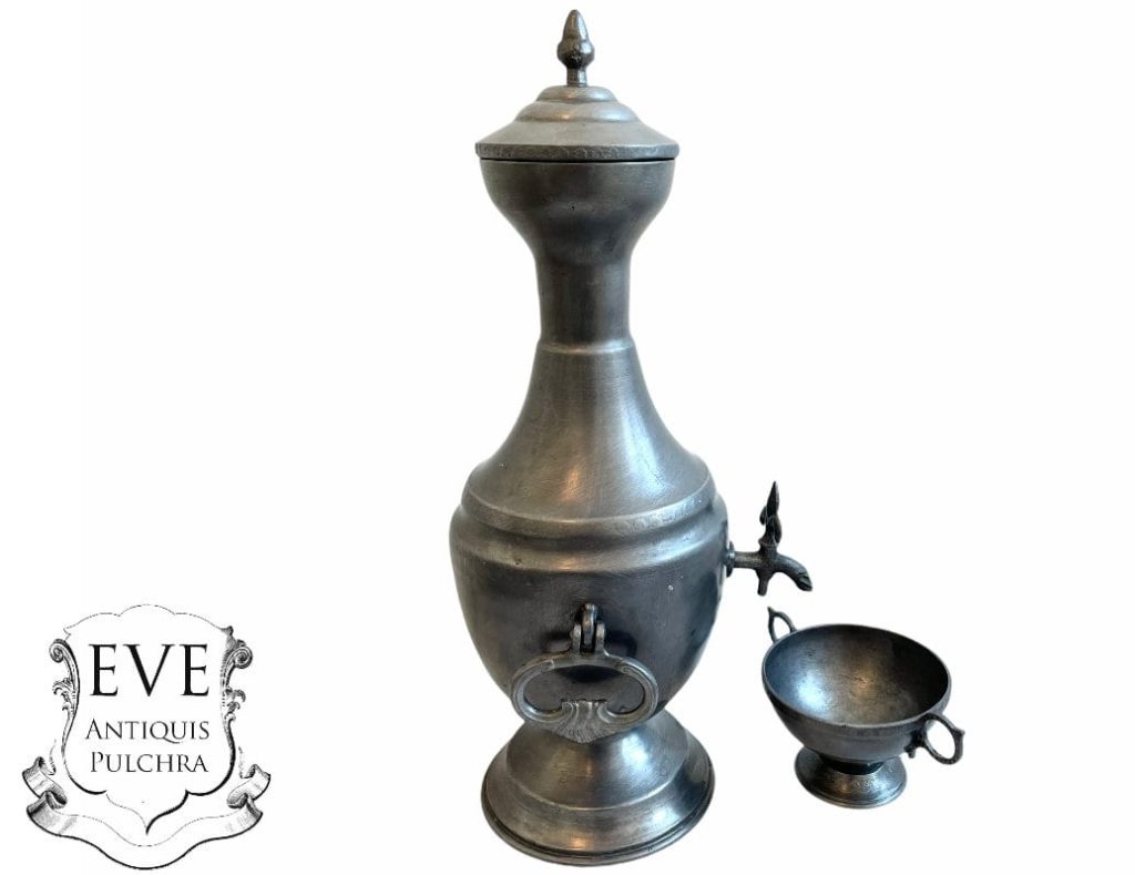 Antique French Large Pewter Decorative Flask Decanter serving lap table display prop bar decor patina c1980-90’s