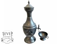 Antique French Large Pewter Decorative Flask Decanter serving lap table display prop bar decor patina c1980-90's