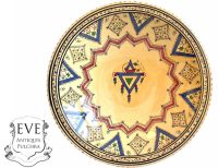 Vintage Moroccan Sand Orange Red Blue White Large Serving Bowl Dish Plate Wall Hanging Ornament Decor Terracotta c1990's