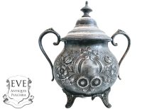 Vintage French Trophy Cup Style Sugar Pot With Lid Bowl Pot Catch-All Display Traditional France Decor Serving Nickel c1950's