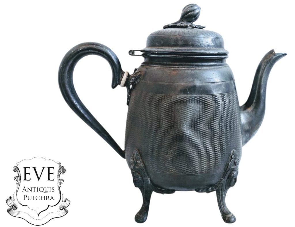 Antique French Pewter Tea Coffee Pot Traditional Serving Jug Pitcher Display France Bashed Bruised Dented c1880’s