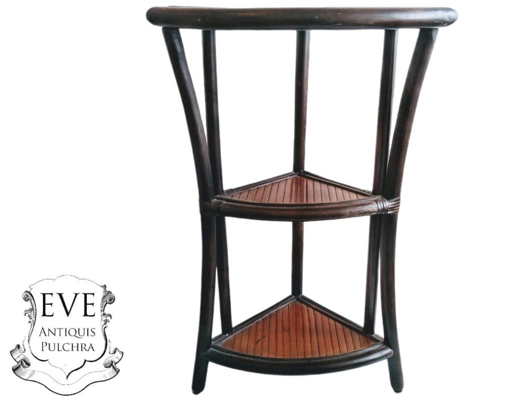 Vintage French Wooden Wood Stand Corner Shelf Standing Display Varnished Dark Worn Unit Presentation Prop circa 1980-90's
