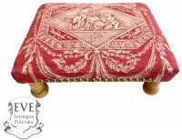 Vintage French Stool Cushioned Small Tiny Wooden Wood Side Stand Foot Rest Design c1970's