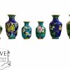 Vintage Chinese Small Enamel Small Vase Pot Urn Collection Gold Blue Green Flowers Decor Design Ornament Display c1980-90's