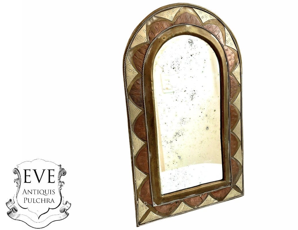 Vintage Moroccan Wall Hanging Mirror Brass Copper Silver Metal Glass One-Off Hand Made Decorative Cloakroom c1970-80’s Vintage Moroccan Wall Hanging Mirror Brass Copper Silver Metal Glass One-Off Hand Made Decorative Cloakroom c1970-80's