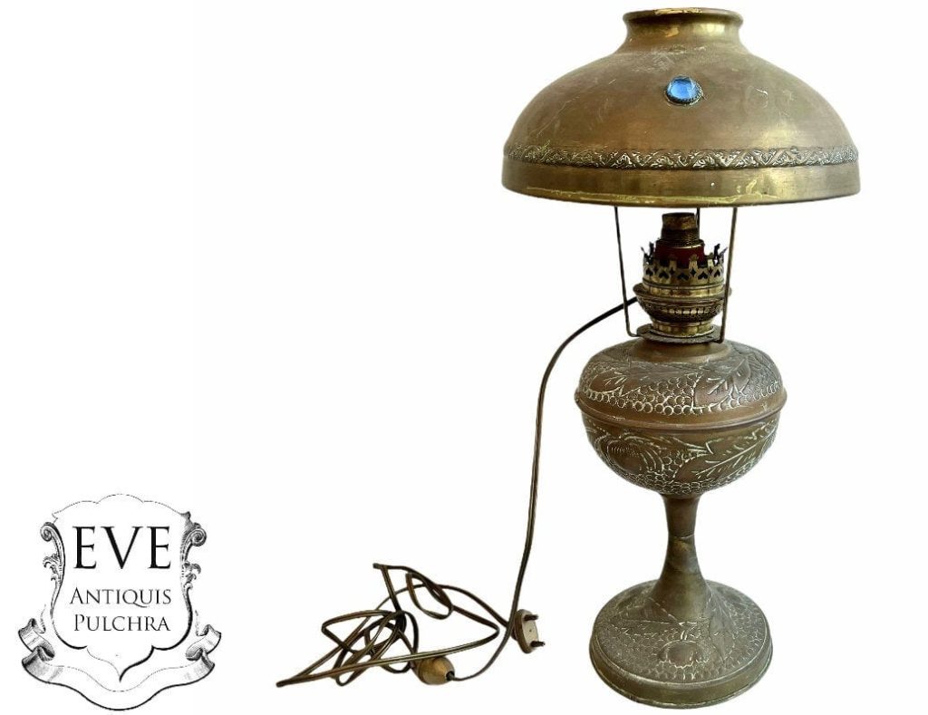 Vintage French Moroccan Brass Adapted Oil Paraffin Electric Lamp Light Lighting Display circa 1920-30’s