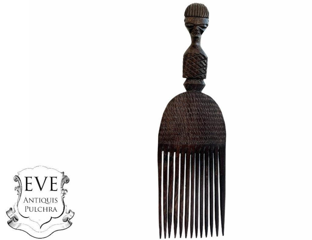 Vintage African Hair Comb Hair Afro Pick Detailed Carved Wood Primitive Sculpture Carving Tribal Art Decor c1980-90’s