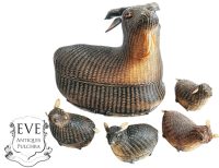 Vintage Chinese Goat With Babies Wicker Basket Shanghai Collection Small Traditional Craftsman Made Wickerwork Woven c1970's