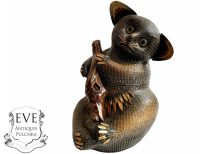 Vintage Chinese Koala With Lid Wicker Basket Shanghai Collection Small Traditional Craftsman Made Wickerwork Woven c1970's