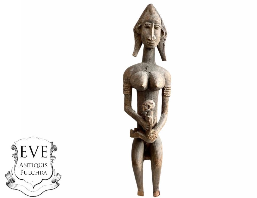 Vintage African Large Mother With Child Statue Figurine Primitive Carving Sculpture Wooden Primitive Tribal Art c1960-70’s
