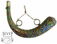 Antique Berber Moroccan Powder Flask Decanter Bottle Enamel Metal Filigree Arabian Theme Tribal Desert c1900-20's