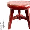 Vintage French Stool Wooden Red Worn Wood Small Tiny Milking Chair Stand Display Rest Plinth Pot Stand Seating c1960-1970's