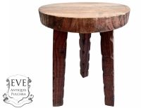 Vintage French Chunky Stool Wooden Brown Wood Small Milking Chair Stand Display Rest Plinth Seating Plant Prop c1970-1980's