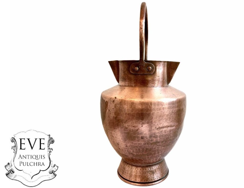 Vintage French Copper Hand Hammered Large Milk Water Jug Urn Pot Handled Vase Ornament Decoration Prop circa 1950-60’s