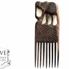 Vintage African Hair Comb Elephant Afro Pick Detailed Carved Wood Primitive Sculpture Carving Tribal Art Decor c1980-90's