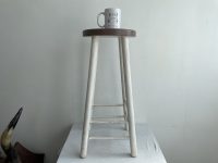 Alternative view of Vintage French Tall Wooden Wood White Stool Chair Seat Kitchen Side Table Kitchen Flower Pot Stand Display Prop circa 1980's