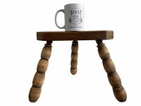 Alternative view of Vintage French Bobbin Stool Wooden Brown Wood Small Milking Chair Stand Display Rest Plinth Seating Plant Prop c1960-1970's