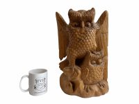 Alternative view of Vintage French Owl With Baby Wooden Bird Carving Ornament Figurine Sculpture Statue Display Gift Present Wood c1980-90's