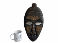 Alternative view of Vintage African Figurine Mask Statue Primitive Art Carving Wooden Wood Ornament Decorative Wall Display circa 1990-00'sop