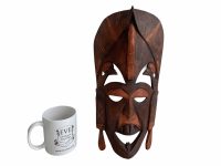 Alternative view of Vintage African Figurine Mask Statue Primitive Art Carving Wooden Wood Ornament Decorative Wall Display circa 1970-80'sop