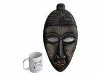 Alternative view of Vintage African Figurine Mask Statue Primitive Art Carving Wooden Wood Ornament Decorative Wall Display circa 1990-00'sop