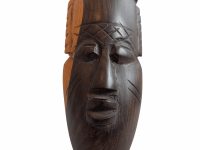 Alternative view of Vintage African Face Figurine Mask Small Statue Primitive Carving Wooden Wood Ornament Decorative Wall Display c1970-80's