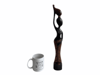 Alternative view of Vintage African Tall Lady Carrying Water Figurine Statue Primitive Carving Wooden Wood Ornament Decorative Standing c1990's